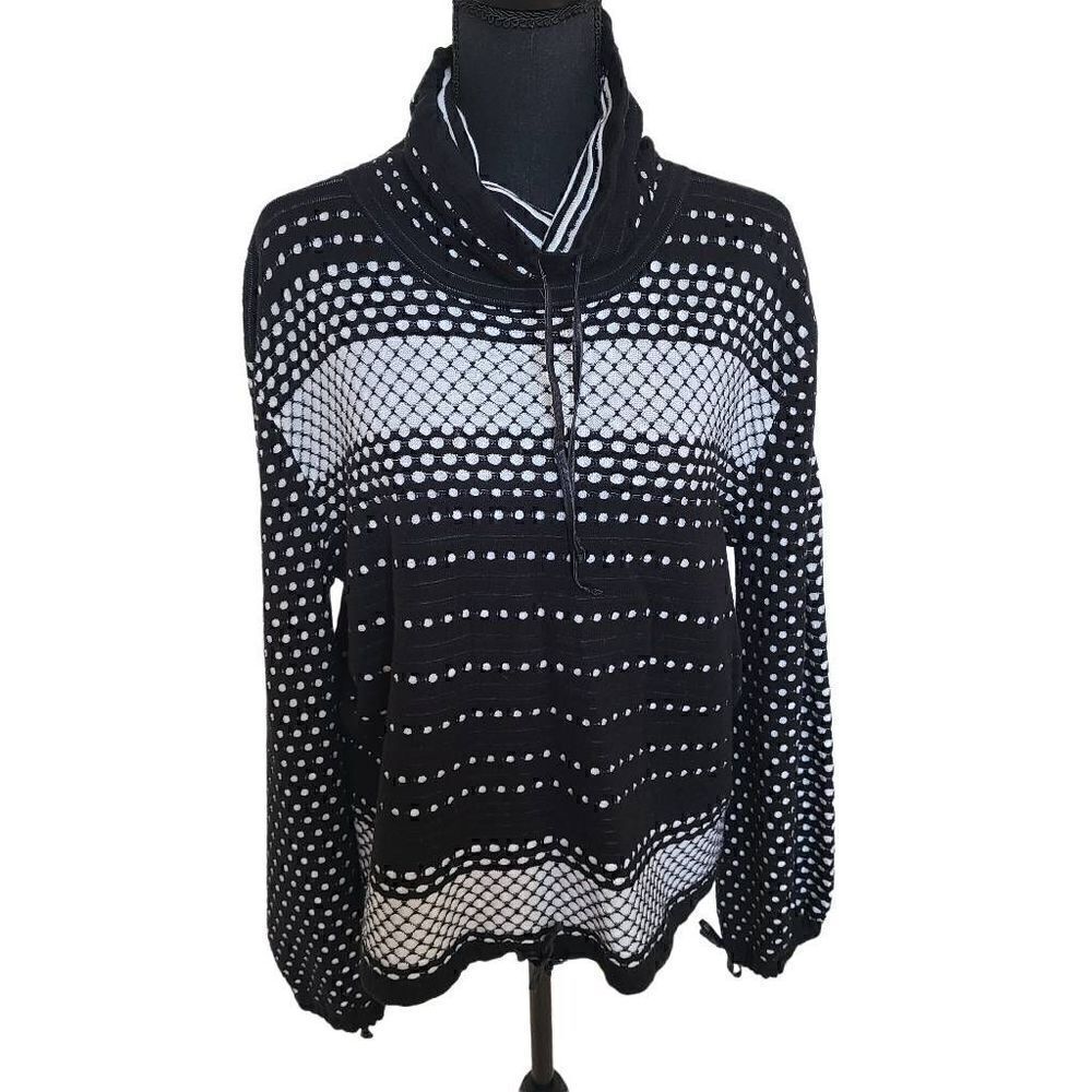 Catherine Malandrino Black White Pull Over Cowl Neck Sweater Small